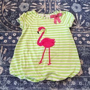 Green and White Striped Flamingo Baby Dress